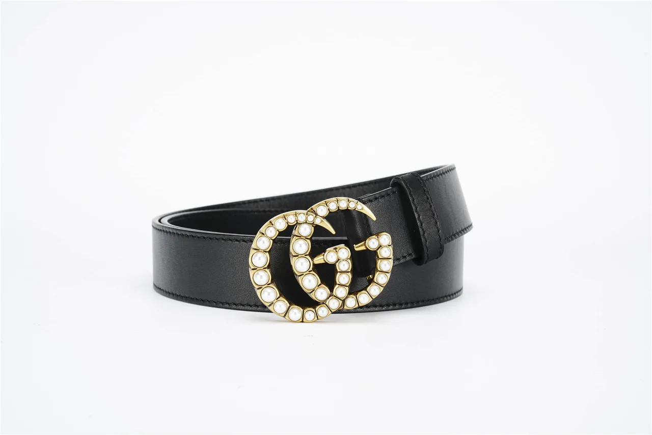Gucci GG Marmont Ceinture en cuir noir ornée de perles 4