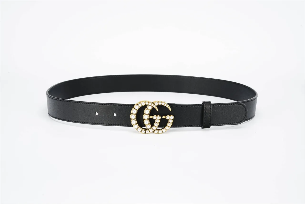 Gucci GG Marmont Ceinture en cuir noir ornée de perles 10