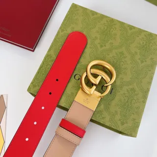 Gucci GG Marmont Reversible Red and Beige Leather Belt