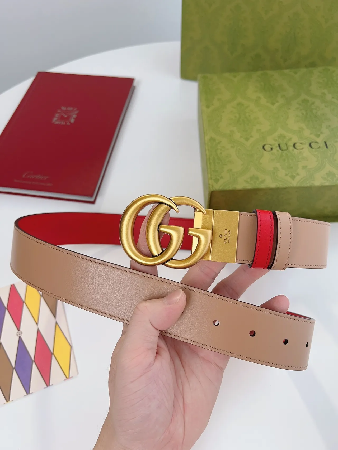 Gucci GG Marmont Ceinture en cuir rouge et beige réversible 3