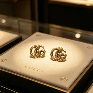 Gucci GG Marmont Rope-Textured Gold-Tone Interlocking Double G Stud Earrings