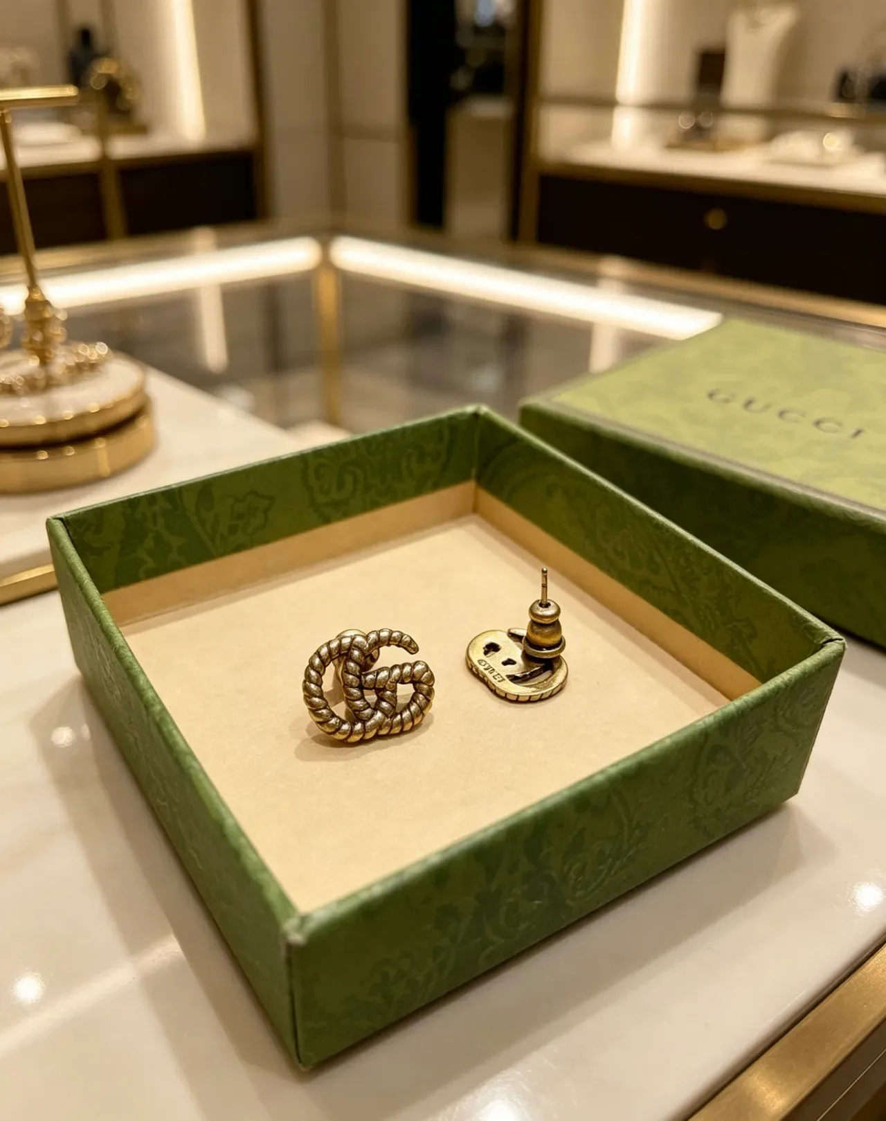 Gucci GG Marmont Rope-Textured Gold-Tone Interlocking Double G Stud Earrings 2