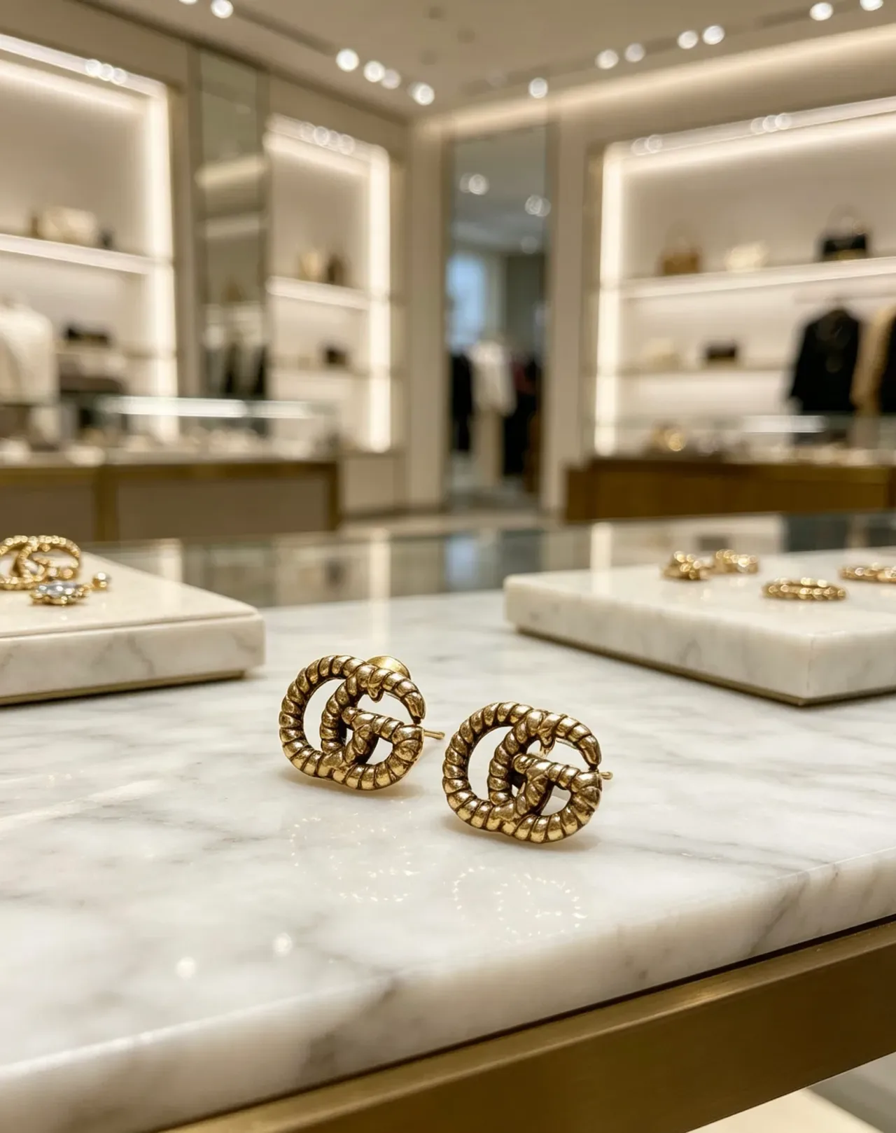 Gucci GG Marmont Rope-Textured Gold-Tone Interlocking Double G Stud Earrings 4
