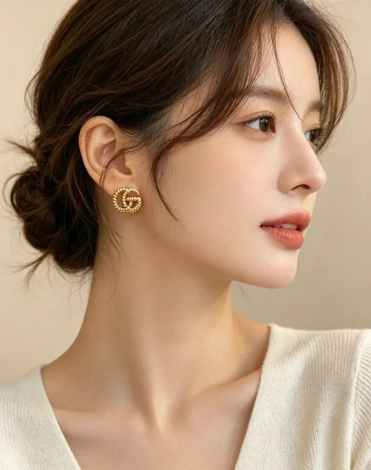 Gucci GG Marmont Rope-Textured Gold-Tone Interlocking Double G Stud Earrings 5