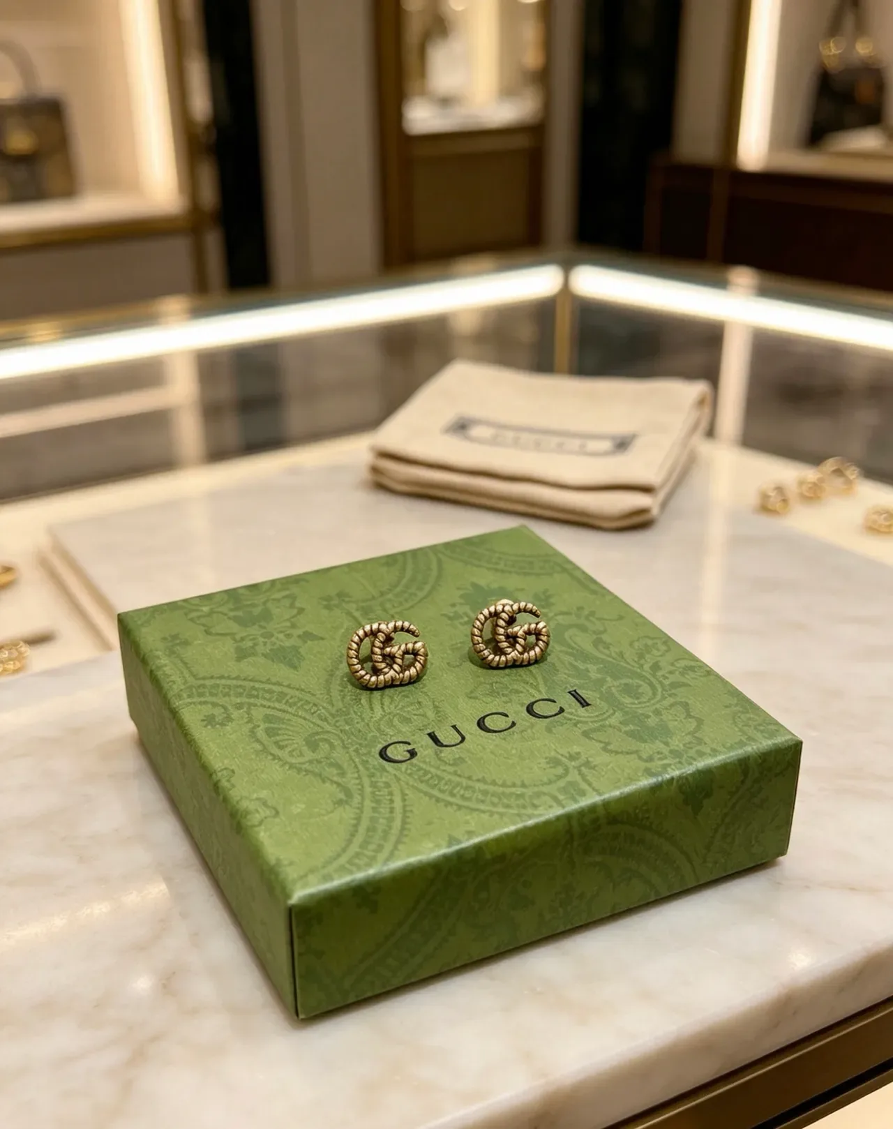 Gucci GG Marmont Rope-Textured Gold-Tone Interlocking Double G Stud Earrings 7