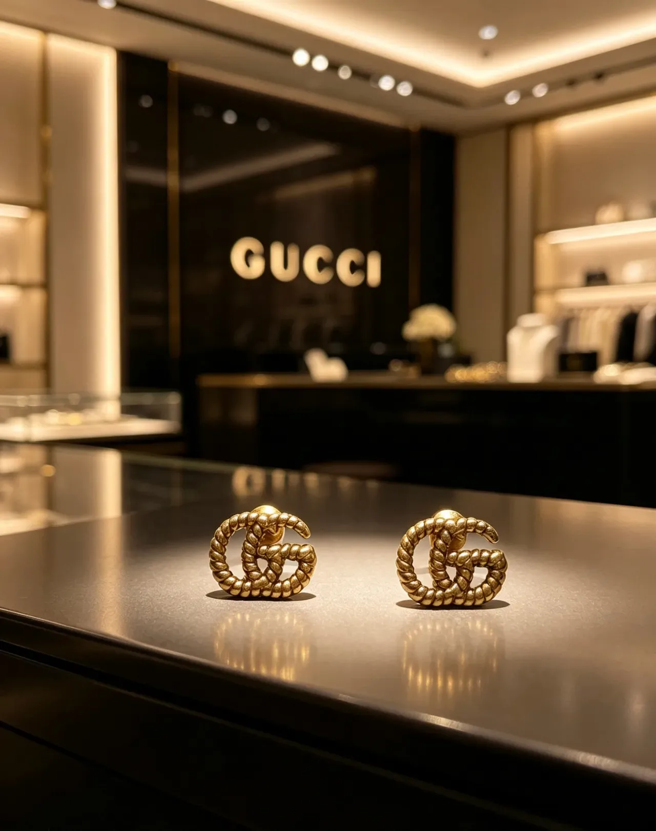 Gucci GG Marmont Rope-Textured Gold-Tone Interlocking Double G Stud Earrings 9
