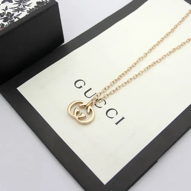 Gucci GG Marmont Colar Prata Dourado Interlocking G Pingente Corrente Curb Thin 3