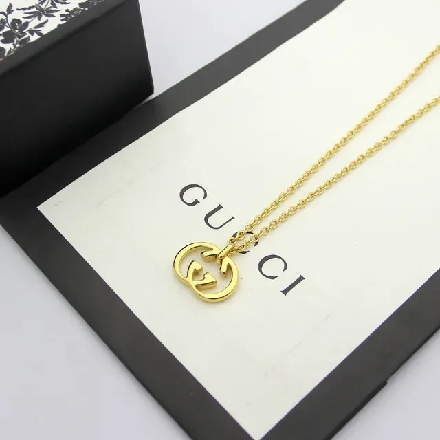 Gucci GG Marmont Colar Prata Dourado Interlocking G Pingente Corrente Curb Thin 5