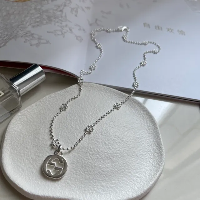 Gucci GG Marmont Silver Interlocking G Logo Pendant Ball-Bead Chain Necklace 4