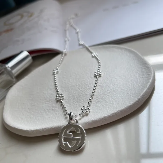 Gucci GG Marmont Silver Interlocking G Logo Pendant Ball-Bead Chain Necklace 5