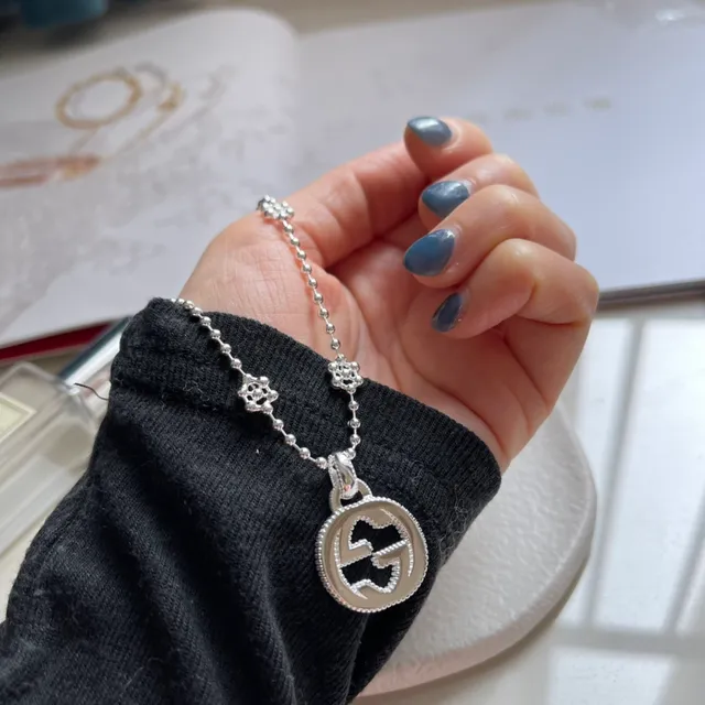 Gucci GG Marmont Silver Interlocking G Logo Pendant Ball-Bead Chain Necklace 6