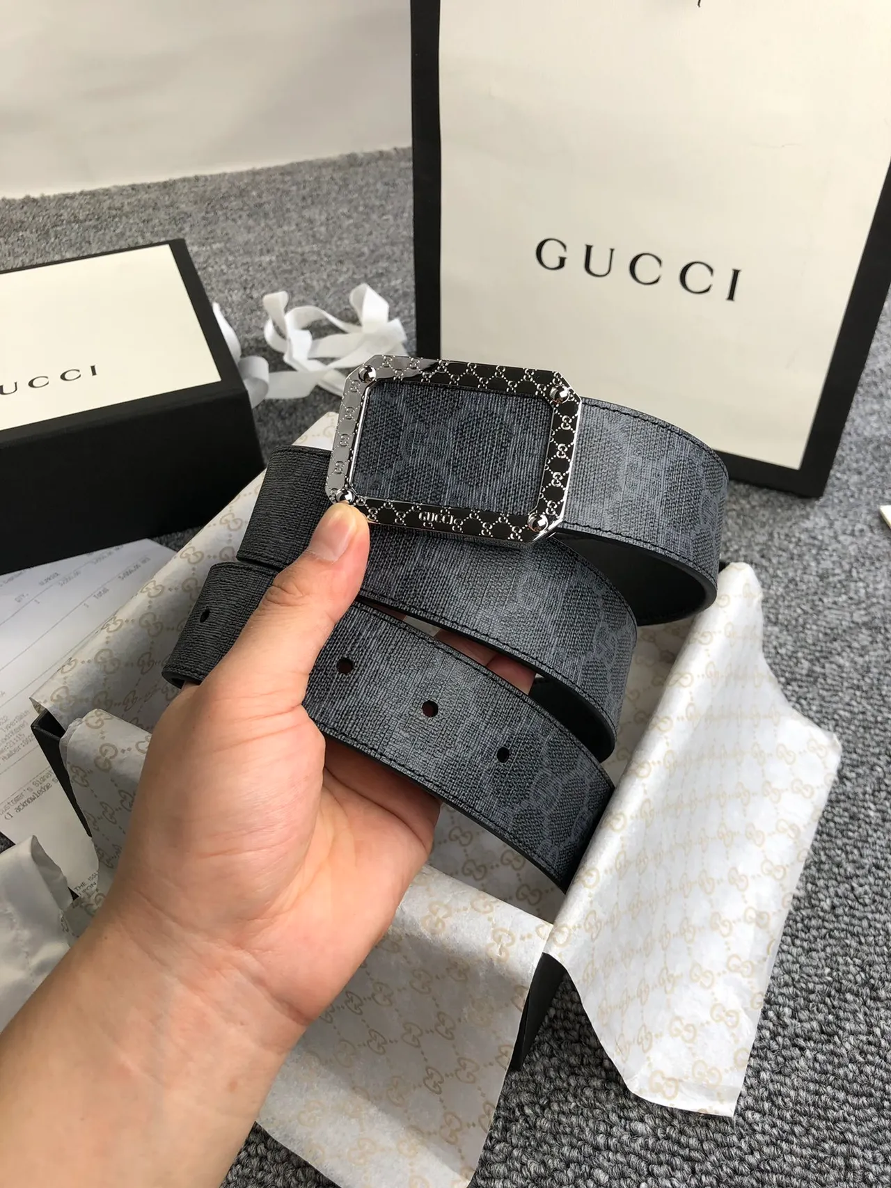 Gucci GG Marmont Woven Monogram কালো চামড়ার বেল্ট 5
