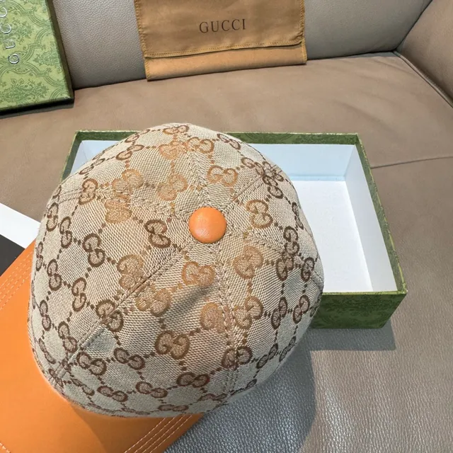 Gucci GG Monogram Canvas and Orange Leather Baseball Cap 6