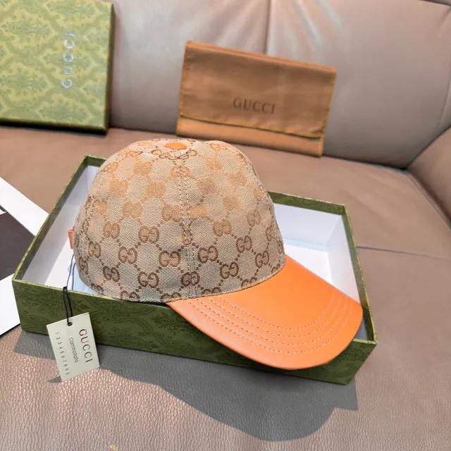 Gucci GG Monogram Canvas and Orange Leather Baseball Cap 8