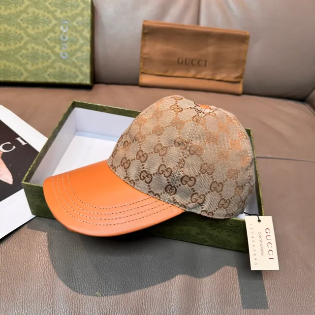 Gucci GG Monogram Canvas and Orange Leather Baseball Cap 9
