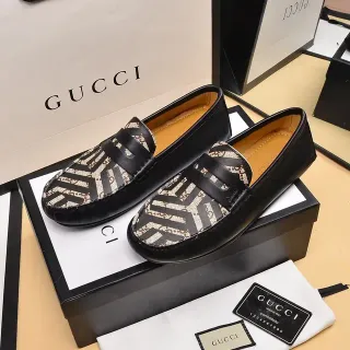 Gucci GG Monogram Canvas Black Strap Loafers