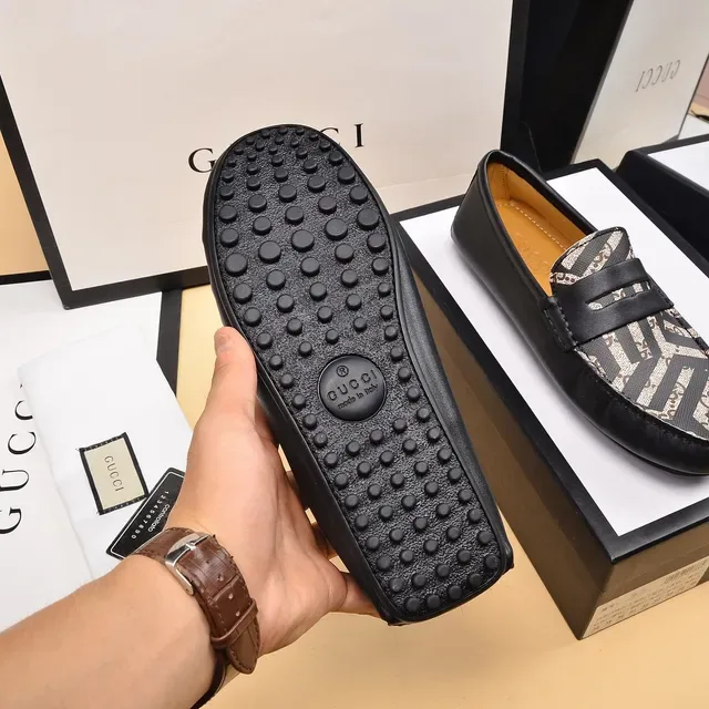 Gucci GG Monogram Canvas Black Strap Loafers 4