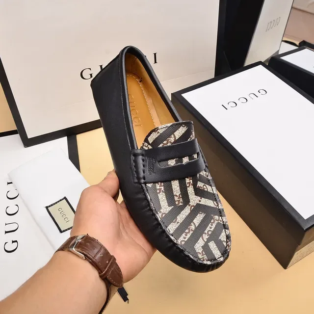 Gucci GG Monogram Canvas Black Strap Loafers 5