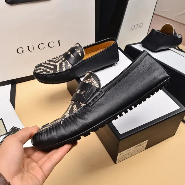 Gucci GG Monogram Canvas Black Strap Loafers 6