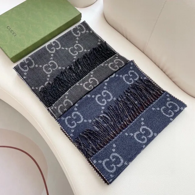 Gucci GG Monogram Lenço de seda cinza e preto tonal 3