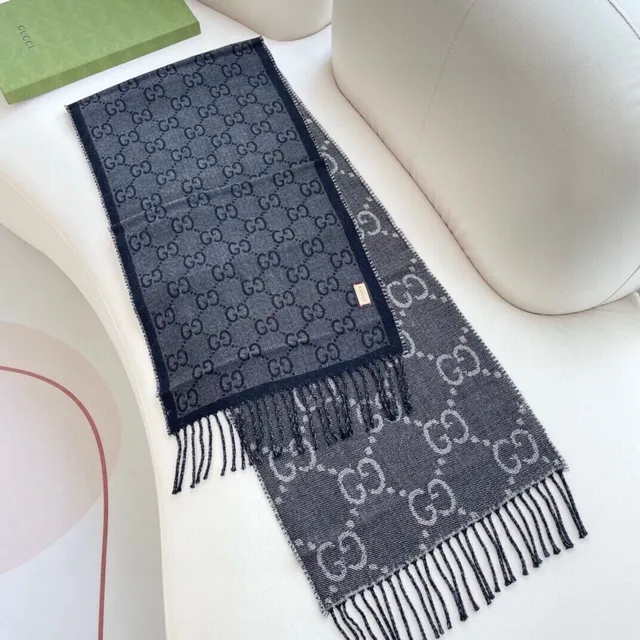 Gucci GG Monogram Lenço de seda cinza e preto tonal 7
