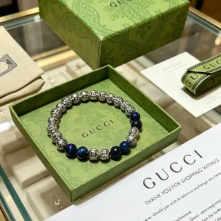 Gucci GG Motif Pulsera de metal azul plateada con perlas