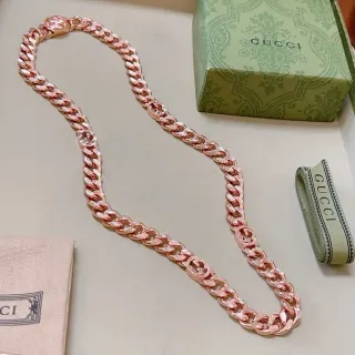 Gucci GG Motif Curb-Link Rose Gold-Tone Necklace