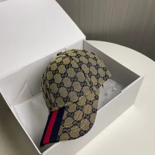 Gucci GG Supreme Monogram Beige Navy Web Stripe Baseball Cap