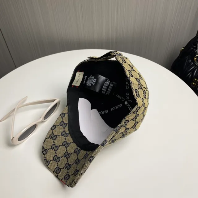 Gucci GG Supreme Monogram Beige Bleu Marine Web Rayures Casquette de baseball 4