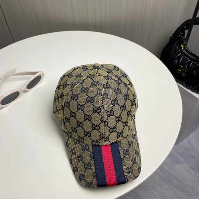 Gucci GG Supreme Monogram Beige Bleu Marine Web Rayures Casquette de baseball 9