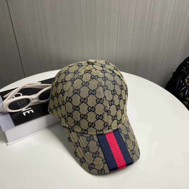 Gucci GG Supreme Monogram Beige Bleu Marine Web Rayures Casquette de baseball 7
