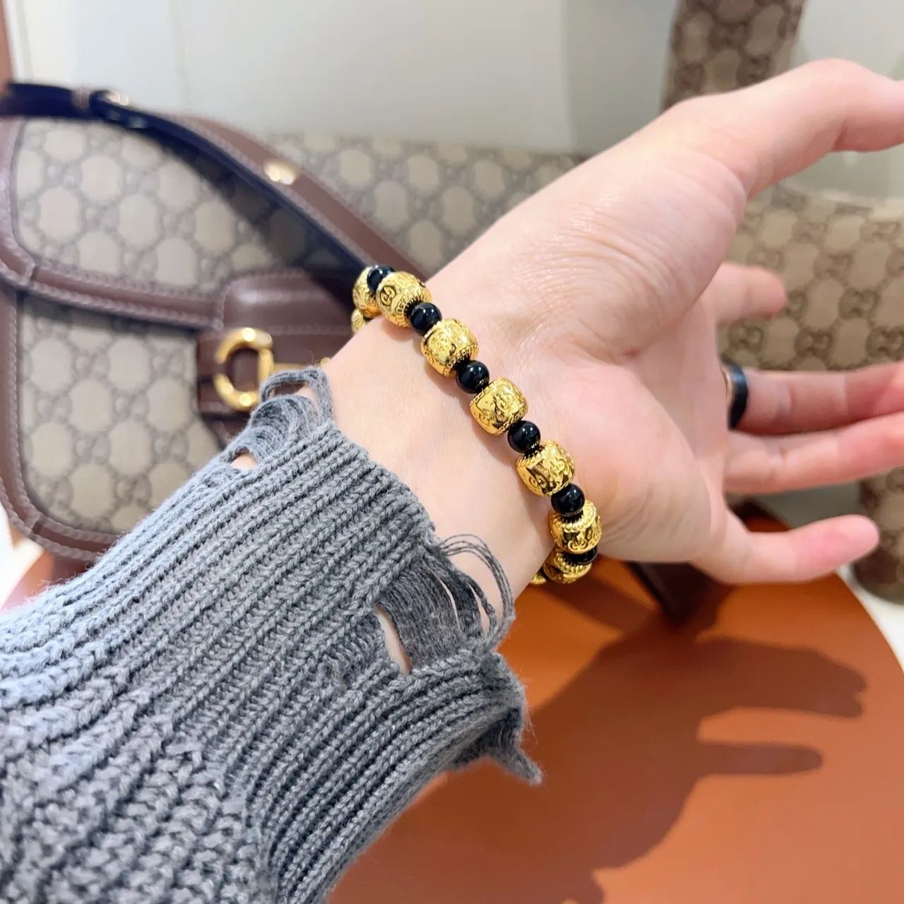Gucci Gold and Black Beaded Stretch Bracelet 2