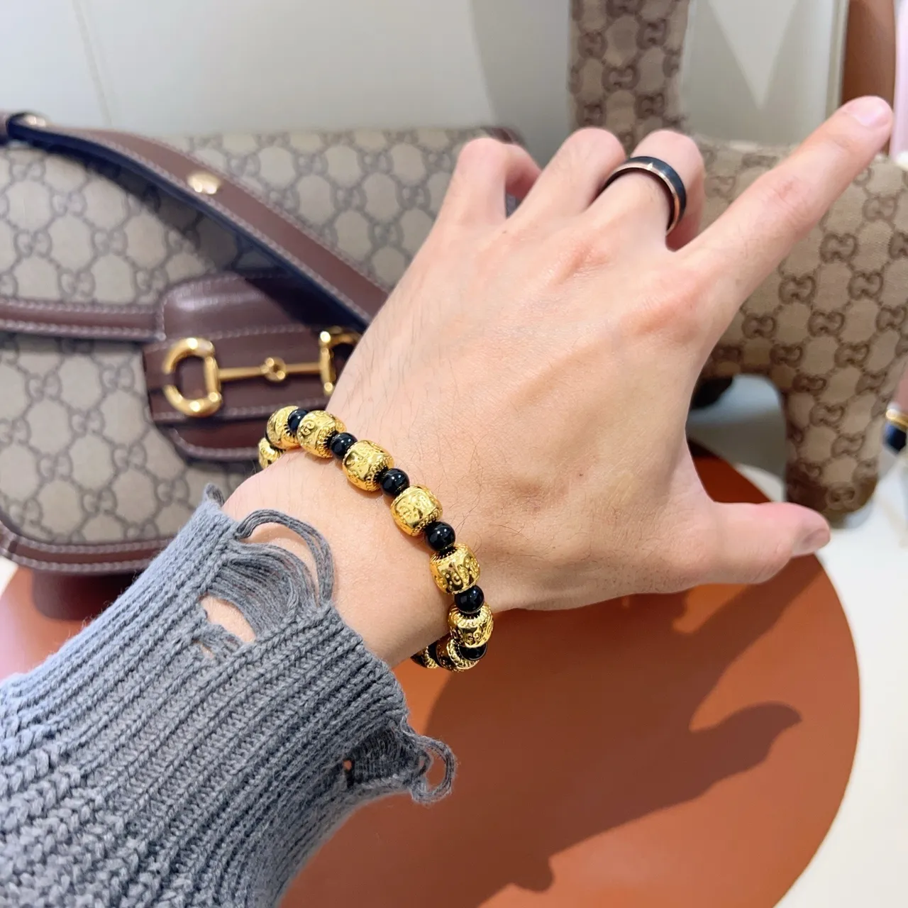 Gucci Gold and Black Beaded Stretch Bracelet 5