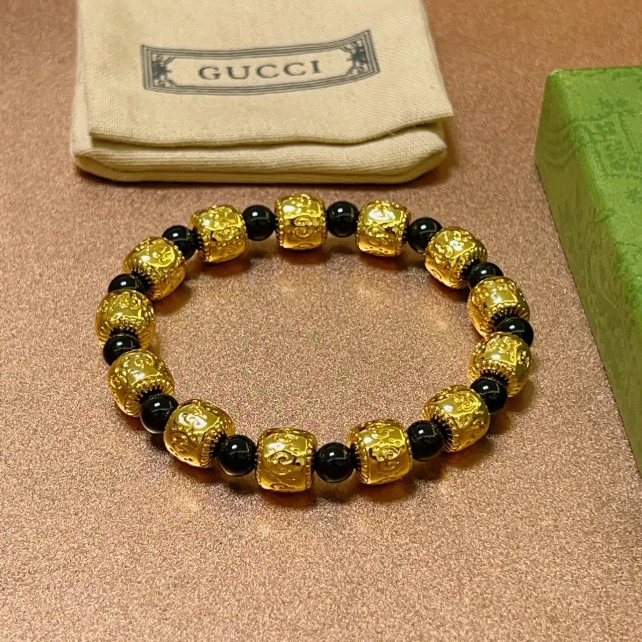 Gucci Gold and Black Beaded Stretch Bracelet 7