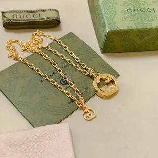 Gucci Gold Chain Interlocking Double-G Pendant Necklace