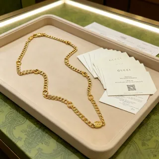 Gucci Gold Chunky Curb Chain Interlocking G Motifs Necklace