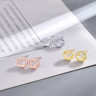 Gucci Gold Silver Interlocking G Logo Openwork Circular Studs Earrings