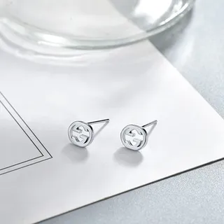 Gucci Gold Silver Interlocking G Logo Openwork Circular Studs Earrings 2