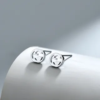 Gucci Gold Silver Interlocking G Logo Openwork Circular Studs Earrings 6