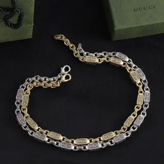 Gucci Gold Silver Two-Tone Metal Interlocking G Motif Necklace