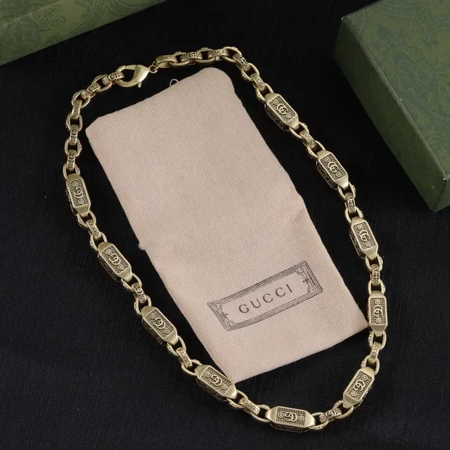 Gucci Gold Silver Two-Tone Metal Interlocking G Motif Necklace 3