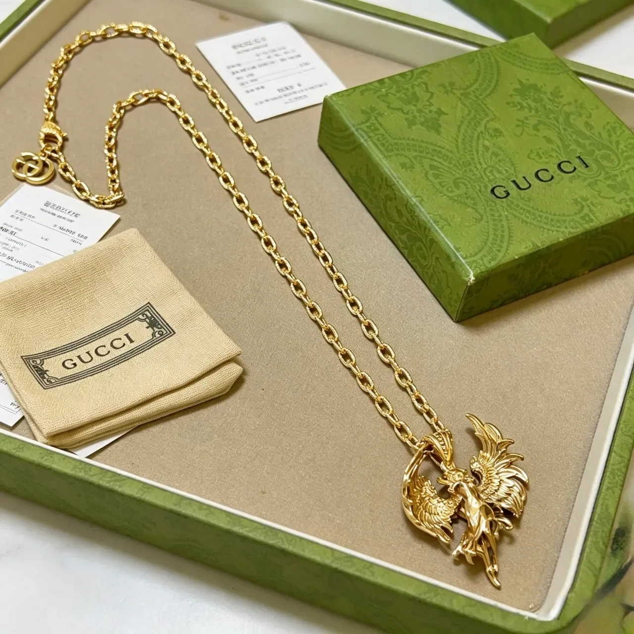 Gucci Gold-Tone Avian Pendant Necklace 2