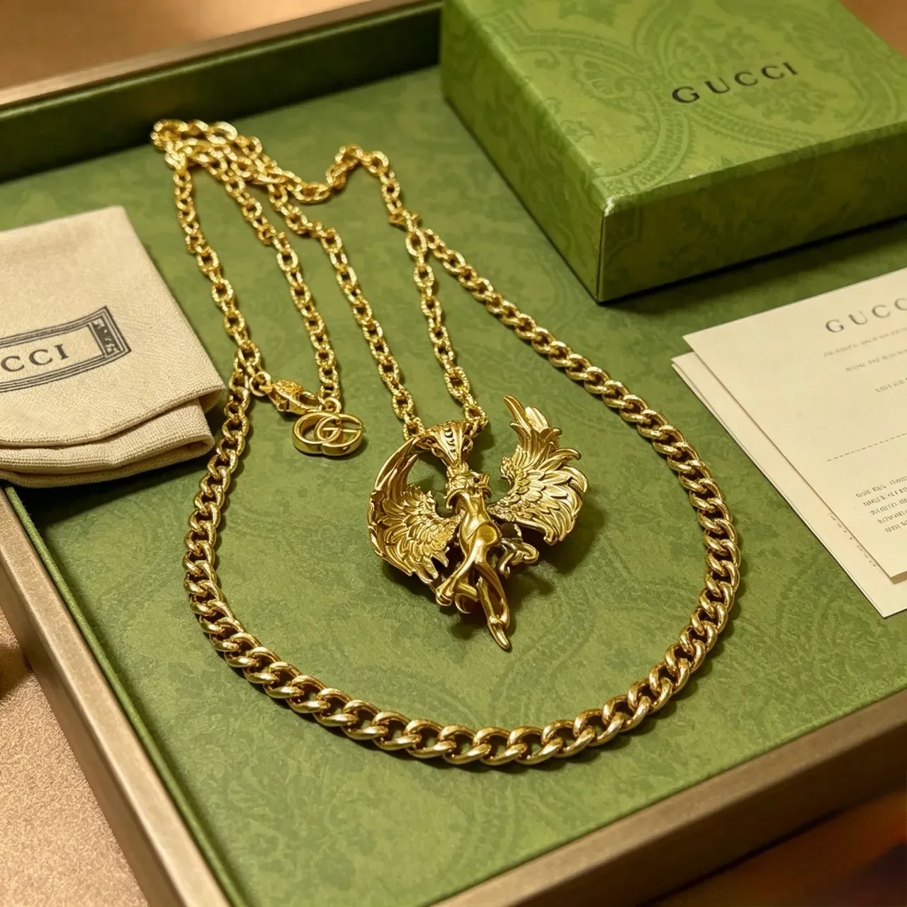 Gucci Gold-Tone Avian Pendant Necklace 5