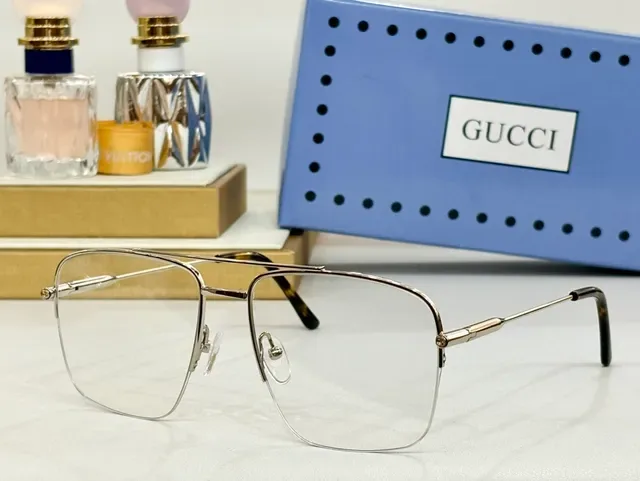 Gucci 金色调矩形飞行员光学眼镜 7
