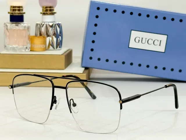 Gucci 金色调矩形飞行员光学眼镜 8