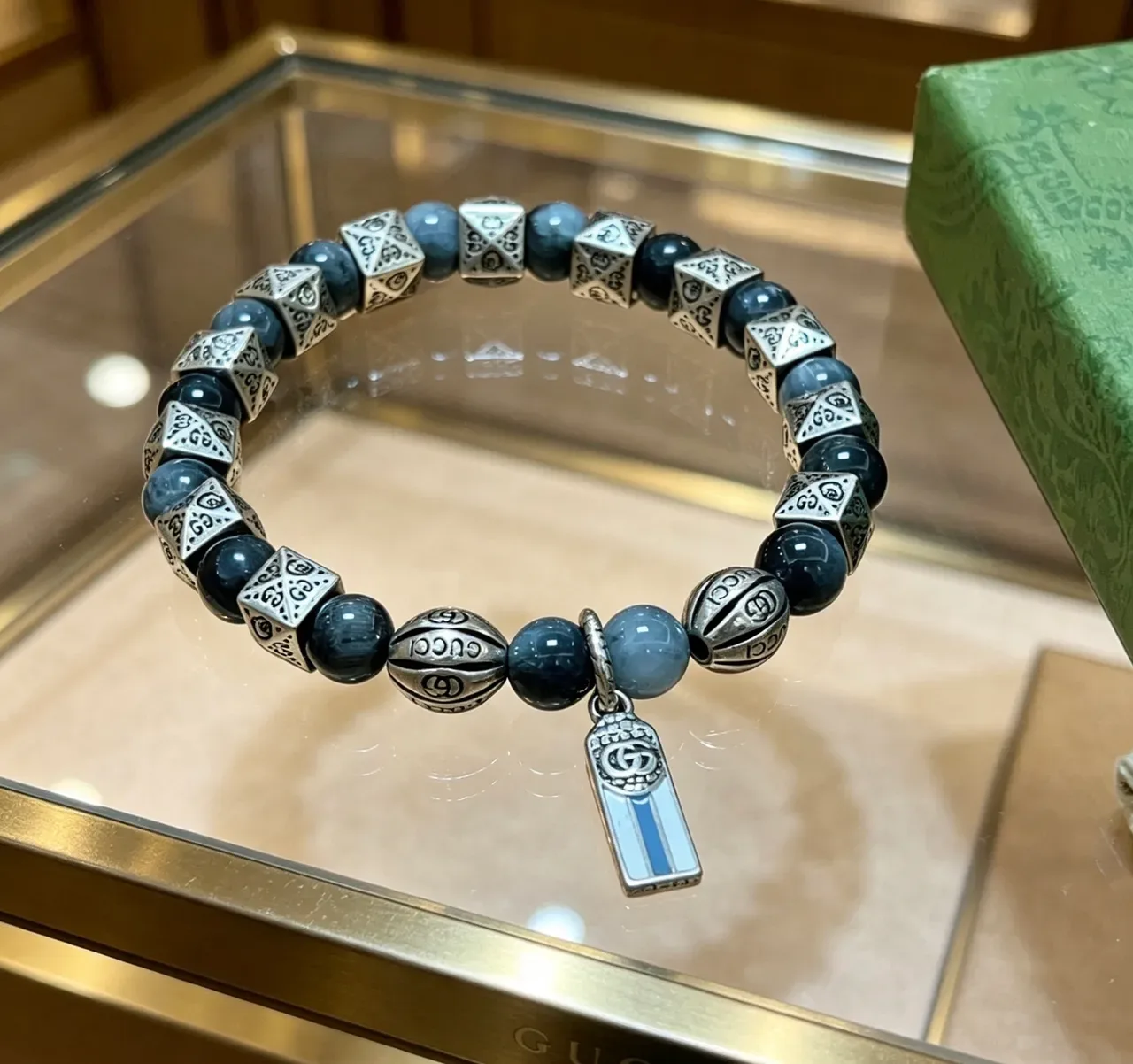 Gucci Gray Silver Beaded Metal-and-Stone Bracelet 7