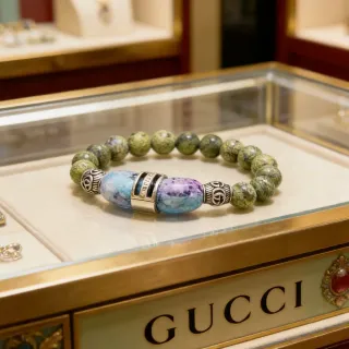 Gucci हरा नीला धब्बेदार पत्थर के मोती स्ट्रेच ब्रेसलेट