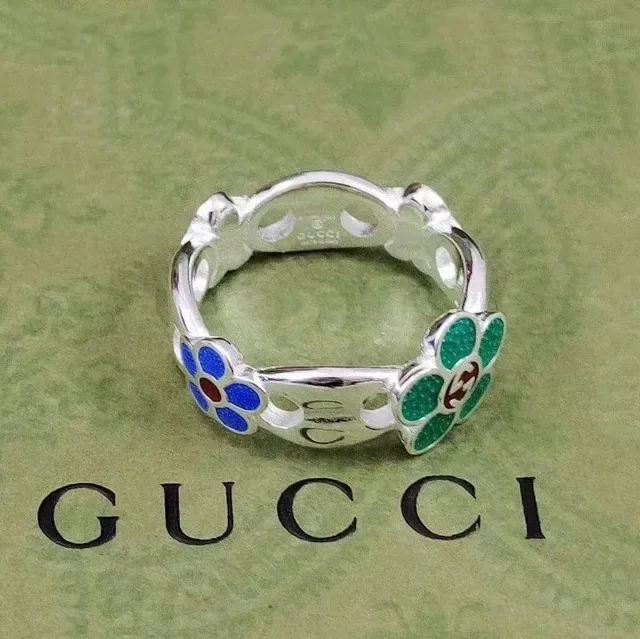 Gucci Boucles d'Oreilles Floral Émaillé Vert Rouge Hoop 3