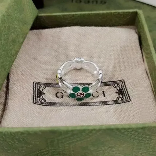 Gucci Boucles d'Oreilles Floral Émaillé Vert Rouge Hoop 4