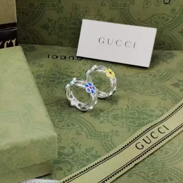 Gucci Boucles d'Oreilles Floral Émaillé Vert Rouge Hoop 5